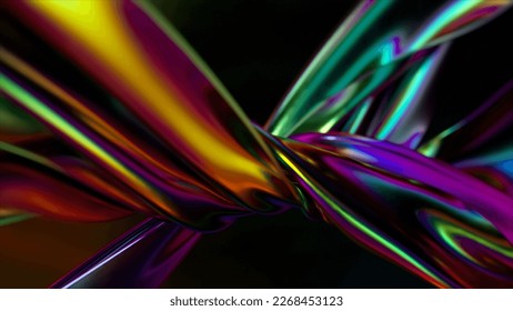 Ribbons metallic rainbow color are tightly twisted together against an abstract background  Binding  Interlacing  High quality 3d illustration