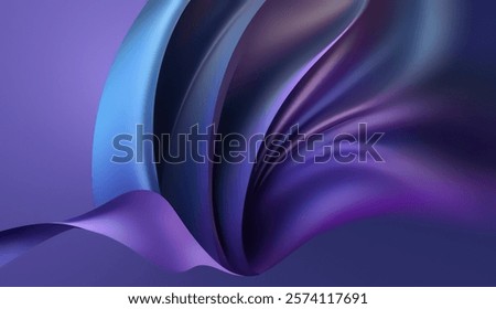 A rich, flowing composition features smooth waves of color blending together in shades of purple and blue, creating an ethereal and calming atmosphere throughout.