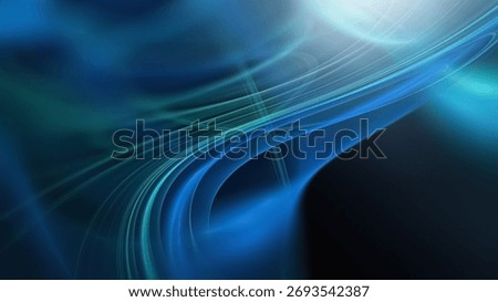 Rich fluid patterns create a vibrant scene with blue and green tones, evoking motion and depth in an abstract setting.