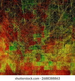 Rich green abstract with layered rectangular overlays and fine grids. The surface resembles cultivated farmland or digital cartography, producing depth, structure, and an organic yet