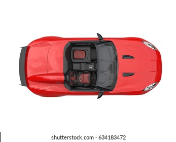 Rich Red Convertible Sports Car - Top View - 3D Illustration