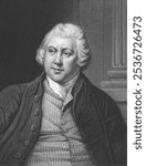 Richard Arkwright (1733-1792) on engraving from the 1800s. The creator of modern factory system thanks to his mechanical and organisation abilities. Engraved by Posselwhite and published by William Ma