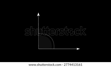 a right angle, or ninety-degree intersection, rendered in white lines against a deep black background. The two rays meet at a sharp vertex, with one line pointing straight up and the other extending horizontally to the right. A shaded quadrant arc is placed at the corner, outlined with a dashed white line, clearly denoting the perpendicular relationship between the two lines. The composition is highly structured, serving as a clear visual aid for geometry and math.