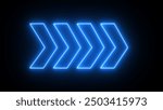 Right arrow for road direction. Glowing blue neon light traffic directional arrows sign. Flashing direction indicators