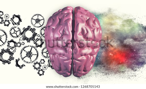 Right and left hemisphere of the brain .\
Creative half and logical half of human\
mind.