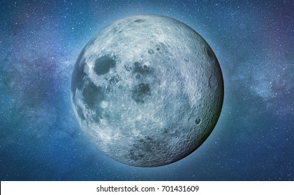 'right' side of the moon from space in a star field (3d render background, elements of this image are furnished by NASA)