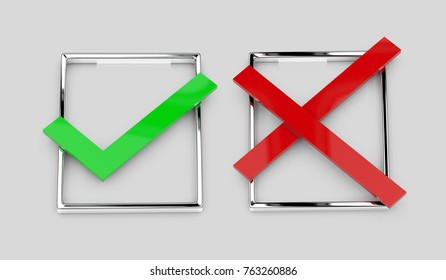Right Tick And Wrong Tick On Isolated White Background, 3D Illustration