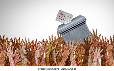 Right To Vote And Voting Rights Election Concept As A Symbol For An Electoral Voter With Diverse People As Voters Casting A Political Ballot With 3D Illustration Elements. 