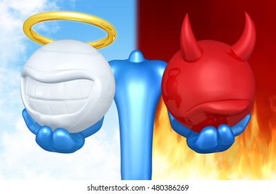 Right Wrong Choice Holding Smiling Angel Stock Illustration 480386269 ...