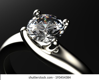 Ring with diamond isolated on gray background