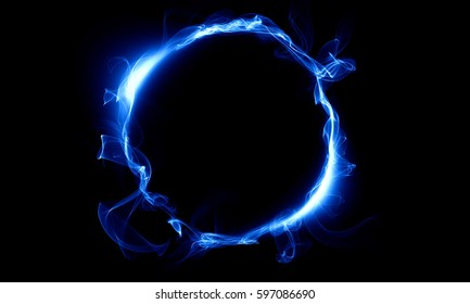 A Ring Made Up Of Blue Smoke On A Black Background. Fantastic Design.