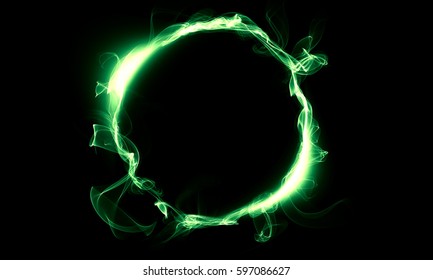 A Ring Made Up Of Green Smoke On A Black Background. Fantastic Design.