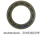 Ring road. Asphalt road ring. Highway with yellow markings. Road isolated on white. Copy Space on theme of auto tourism or travel. Circular highway for cars. Place for inscription. 3d image.