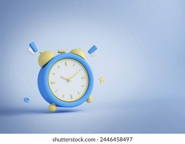 Ringing alarm clock 3D render illustration isolated on purple ba