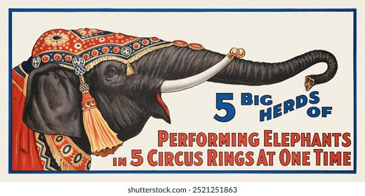 Ringling Bros and Barnum  Bailey Combined Circus (1920) circus animal illustration. Vintage circus art, animal circus illustration, old elephant painting art print.