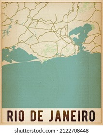 Rio de Janeiro, State of Rio de Janeiro, Brazil Vintage city map for print. Map for home decor Blank old paper textured background