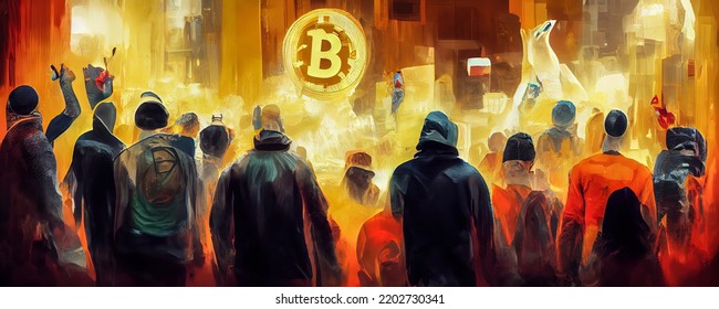 Riot Against Bitcoin Crypto Currency With Crowds Of People In Crisis. Major Plummet Causing A Great Backslash With People Angry, The Economy In Turmoil. Market Crash Wallpaper, Background