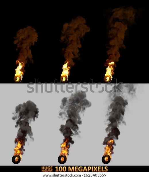 riot concept, very high\
resolution burning rolling car tires isolated - 3D illustration of\
objects