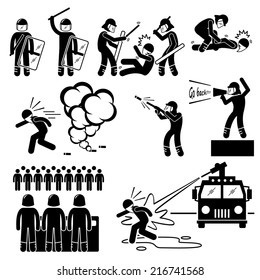 Riot Police Stick Figure Pictogram Icons