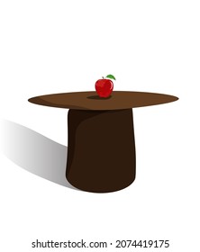 Ripe Apple on Round Table made of Wood with Shadow. Food Illustrations.
