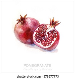 Ripe pomegranate. Watercolor painted