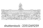 Ripon Building in Chennai - Handsketch Black and White Illustration of famous Madras Monument