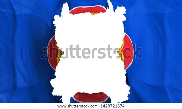Ripped Association of South East\
Asian Nations flying flag, over white background, 3d\
rendering
