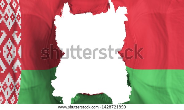 Ripped Belarus flying flag, over white\
background, 3d\
rendering