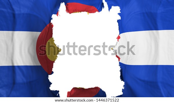 Ripped Colorado state flying flag, over white\
background, 3d\
rendering