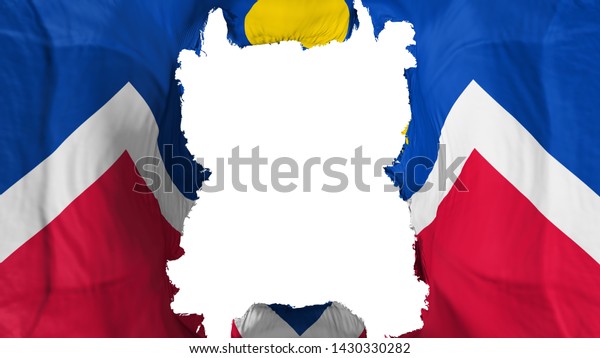 Ripped Denver city, capital of\
Colorado state flying flag, over white background, 3d\
rendering