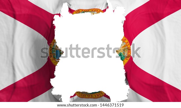 Ripped Florida state flying flag, over white\
background, 3d\
rendering