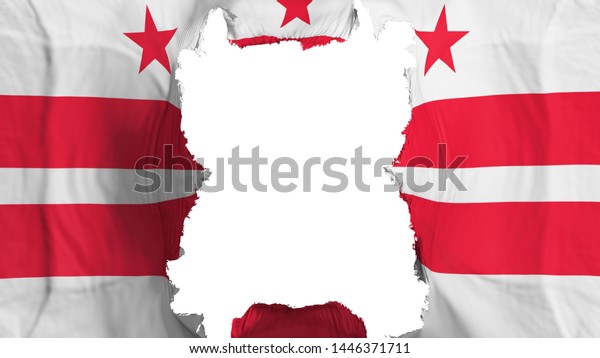 Ripped Washington DC state flying flag, over\
white background, 3d\
rendering