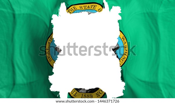 Ripped Washington state flying flag, over white\
background, 3d\
rendering