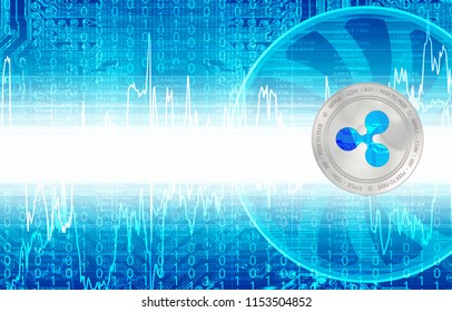 Ripple Crypto Currency (XRP) Closeup.  Silver Coin. Cyber Money.