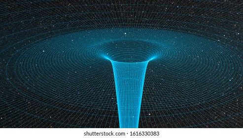 Ripple in space-time continuum displaying gravitational sock waves with galaxy 3d rendering