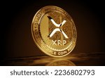 Ripple XRP cryptocurrency gold coin on green screen background. Abstract concept 3d illustration.