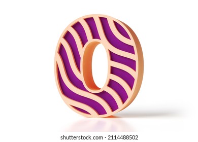 Rippled Font In Violet And Creamy Colors Combination. Digit Number 0 Suitable For Header Designs, Colorful Promotions, Advertisements Or Greeting Cards. 3D Rendering. High Detailed 3D Rendering.