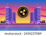 ripple-xpr virtual currency images on digital background. 3d illustrations.