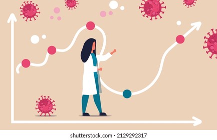 Rise Coronavirus Chart And Virus Cases For Health Crisis. Covid19 Graph Infection Spike Season Illustration Concept. Doctor And Flu With Vaccine Medicine For Winter. Arrow Diagram Illness