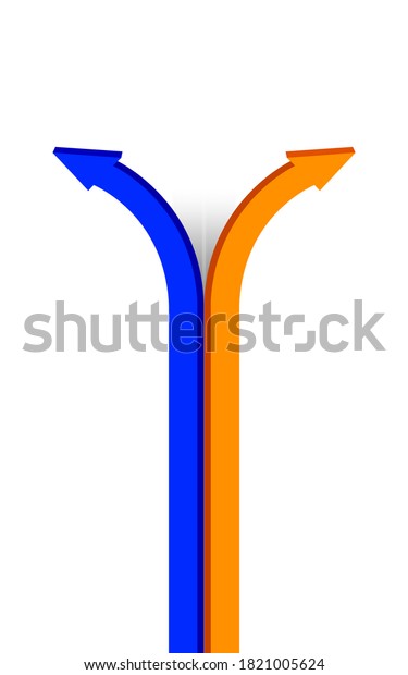 rising arrow orange blue, arrow symbol for\
business graph concept, rising arrow pointing left and right,\
two-way arrow graphic, 3D\
illustration