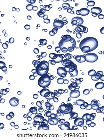Rising bubbles on a solid white background
