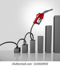 Rising Gas Prices And Oil Increase Fuel Concept As Fuel Pump Or Climbing Crude Petroleumin Fossil Energy Due To Market Demand And Supply Shortages As A 3D Illustration.