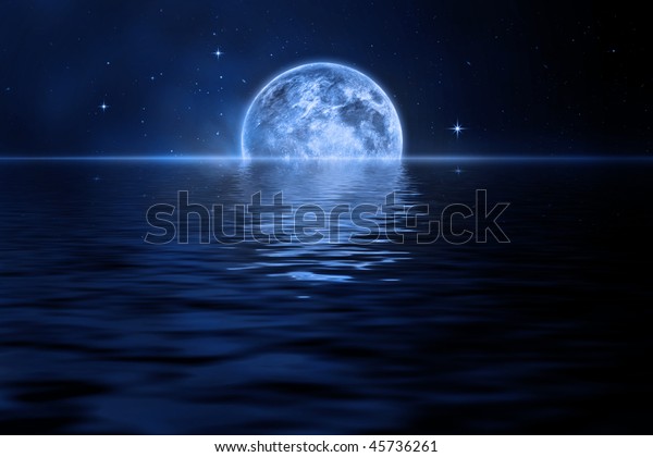 海の上に昇る月 のイラスト素材
