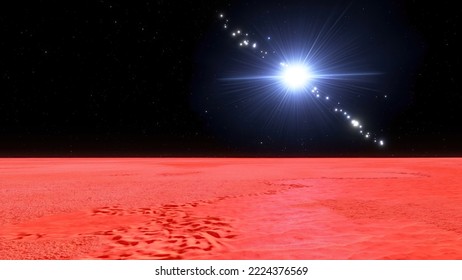 Rising Star View From Alien Planet's Surface, Decoration Black Background, alien star system wallpaper, banner with dark background, cosmos art, Computer generated 3D illustration