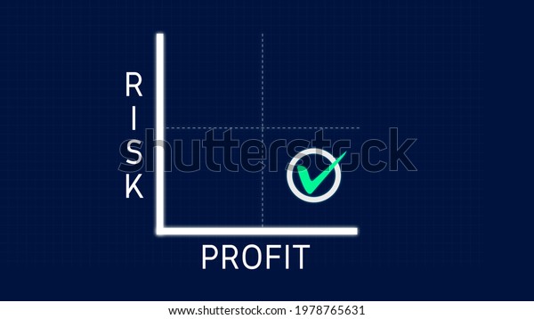 Risk and Profit Matrix Diagram Chart with\
Checkmark on Profit on Solid\
Background