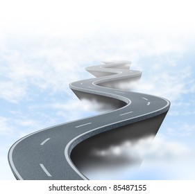 Risk And Uncertainty Represented By A Winding Road High Above The Clouds Showing The Concept Of Danger And Extreme Challenges Faced In Business And Life.