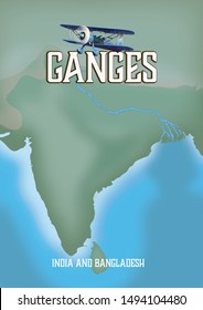 River Ganges India And Bangladesh Travel Map.