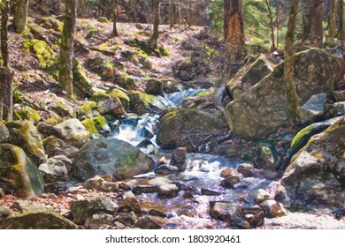 The river Ilse in the Harz Mountains in Germany as a digital watercolor style picture. - Powered by Shutterstock