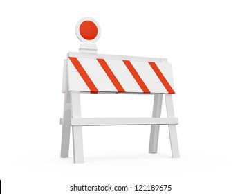 Road Barrier Or Construction Sign With Light, Isolated On White Background.