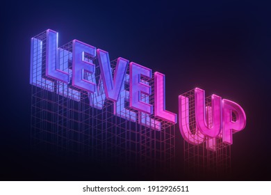 The road billboard with the Level Up word text sign to symbolize success business creation. 3d rendering illustration.